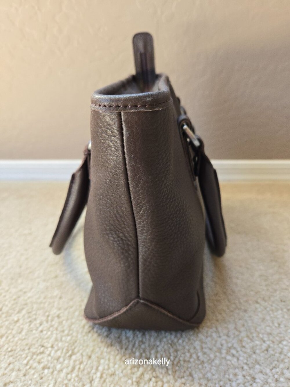 NWOT L.L. Bean Leather Satchel Purse Bag Handbag Brown Pinstripe Lining - Picture 13 of 15